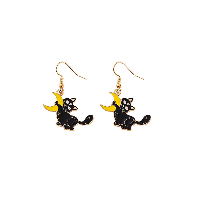 Wholesale Halloween Horror Funny Skull Creative Cat Sun Moon Earrings